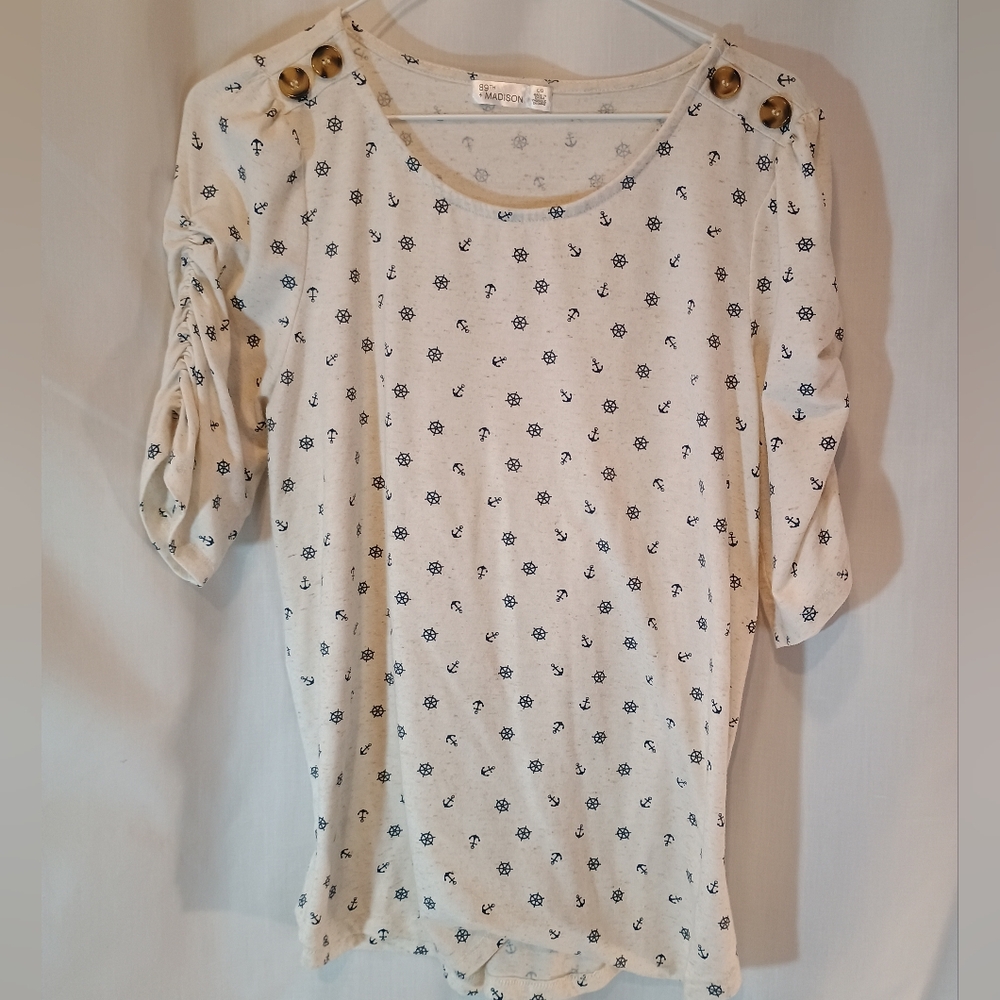 Ivory Oatmeal Colored Shirt  Patterned Blouse